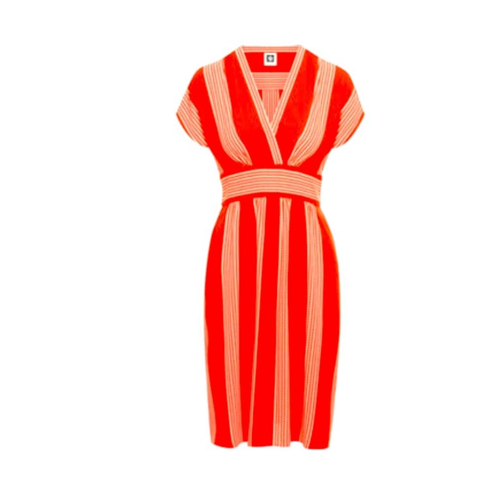 Fire engine red, Anne Klein Stripe V-Neck Short Sleeve Dress